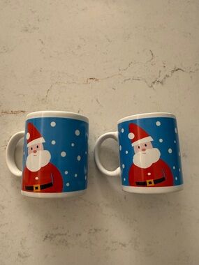 Festive Santa Ceramic Mug - Blue and Red Holiday Mug (Set of 2)